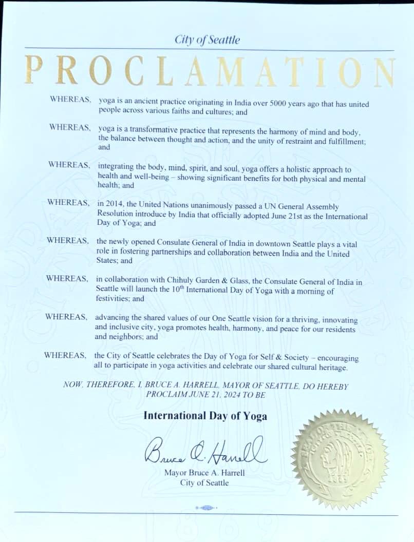 International Day of Yoga (June 21, 2024, City of Seattle)