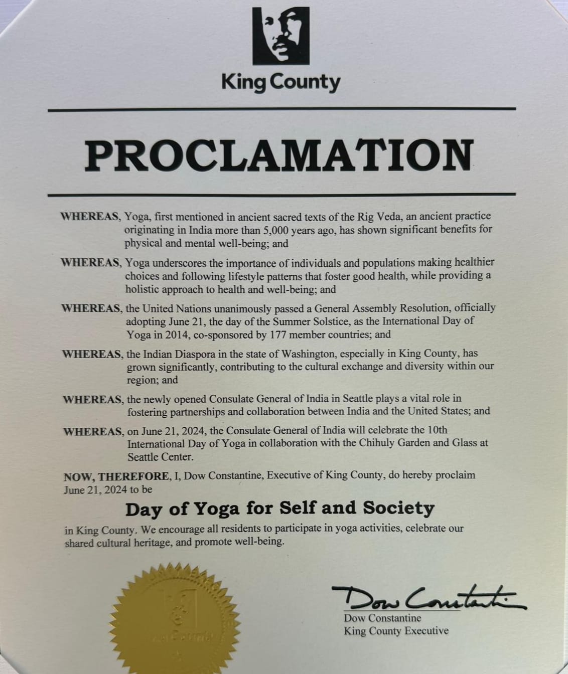 Day of Yoga for Self and Society (June 21, 2024, King County)
