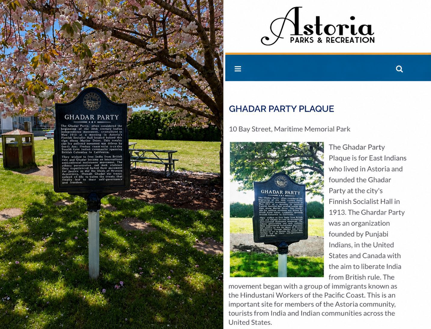  Ghadar Party Plaque (Astoria, Oregon)