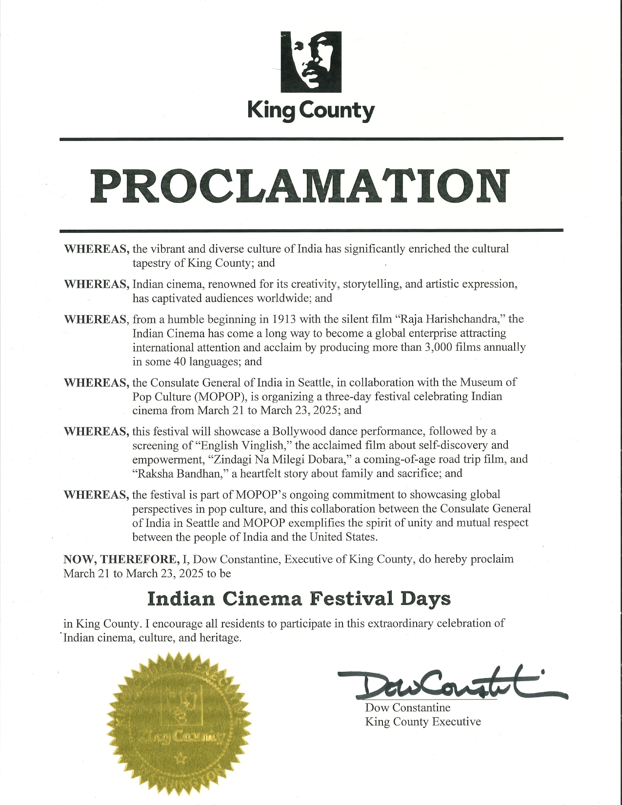 Indian Cinema Festival Days (March 21 to March 23,2025, King County)