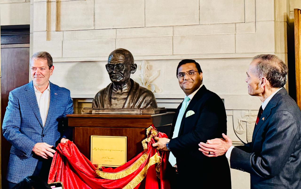  Unveiling of the Mahatma Gandhi bust at the office of Governor Jim Pillen at the Nebraska State Capitol in Lincoln, Nebraska