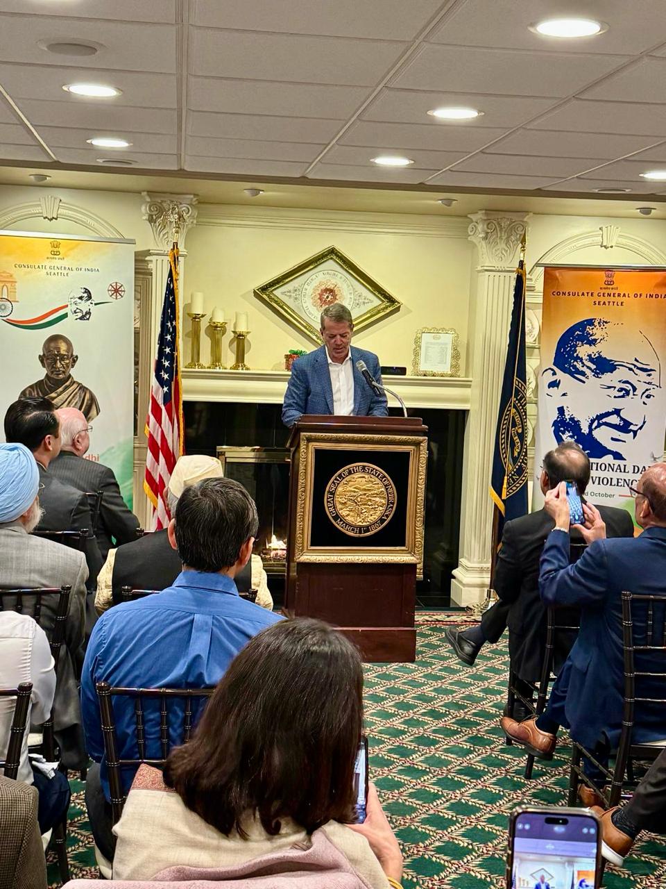  Unveiling of the Mahatma Gandhi bust at the office of Governor Jim Pillen at the Nebraska State Capitol in Lincoln, Nebraska