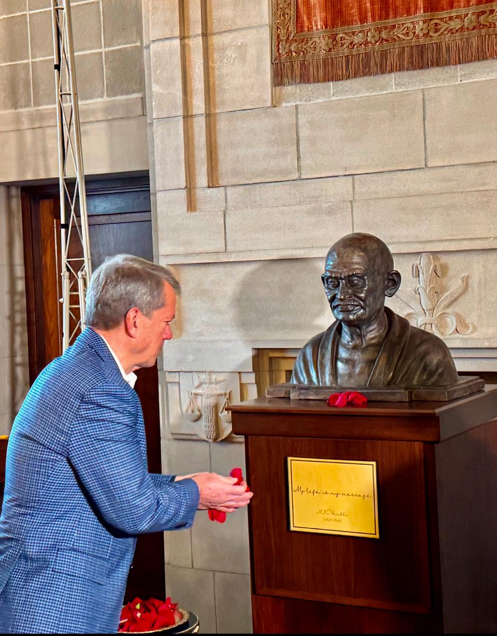  Unveiling of the Mahatma Gandhi bust at the office of Governor Jim Pillen at the Nebraska State Capitol in Lincoln, Nebraska
