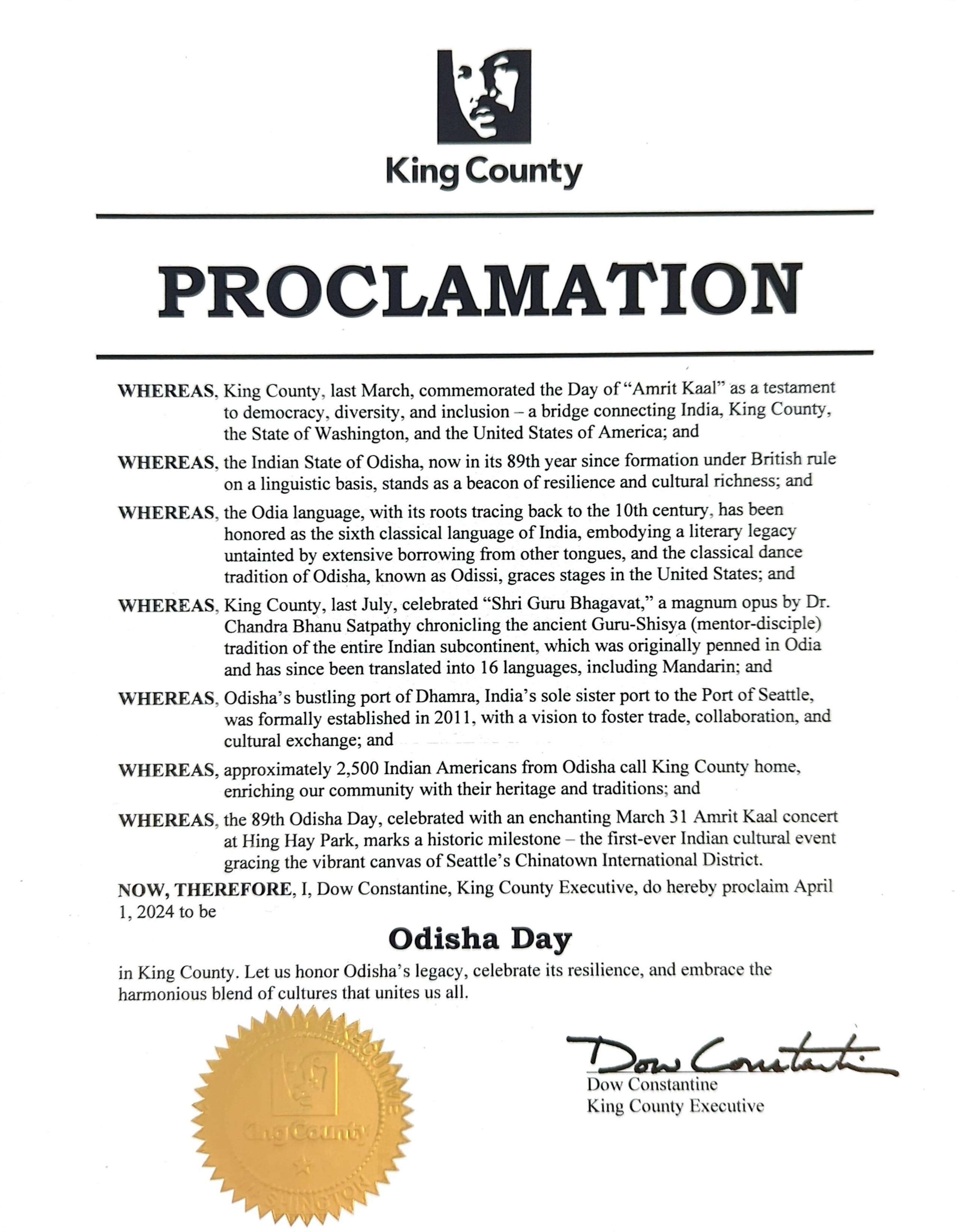 Odisha Day (April 1, 2024, King County)
