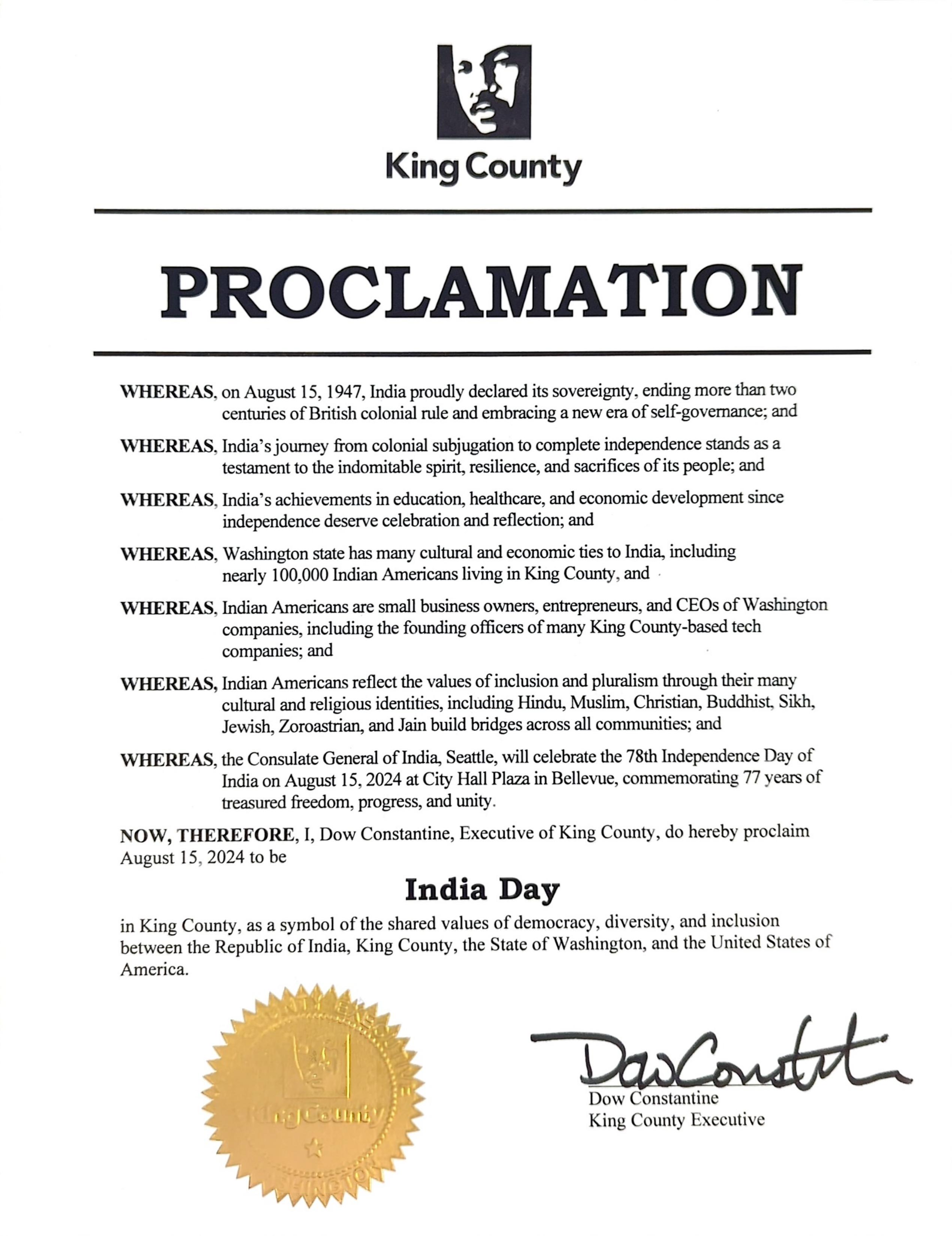 India Day (August 15, 2024, King County)