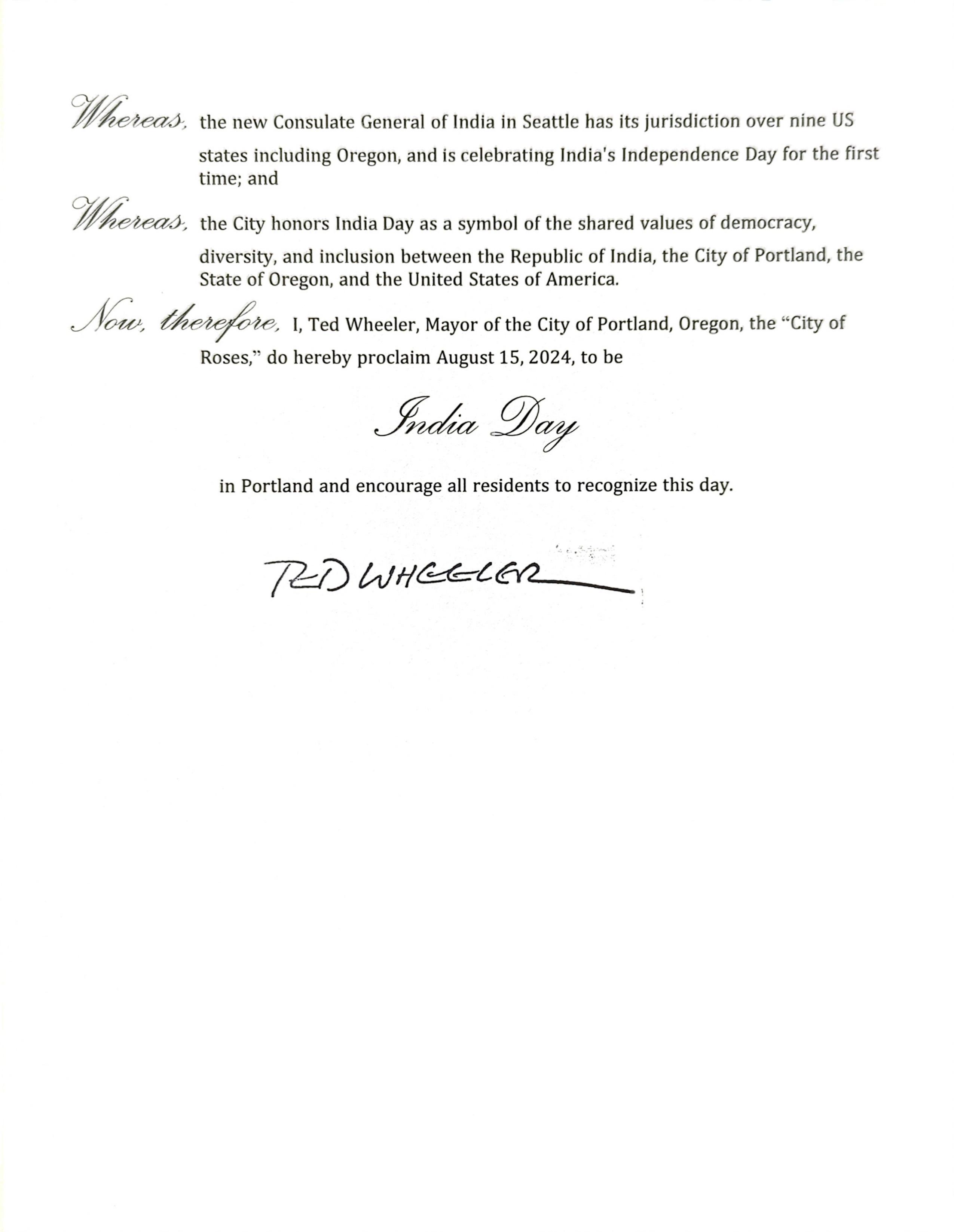 India Day (August 15, 2024, City of Portland)