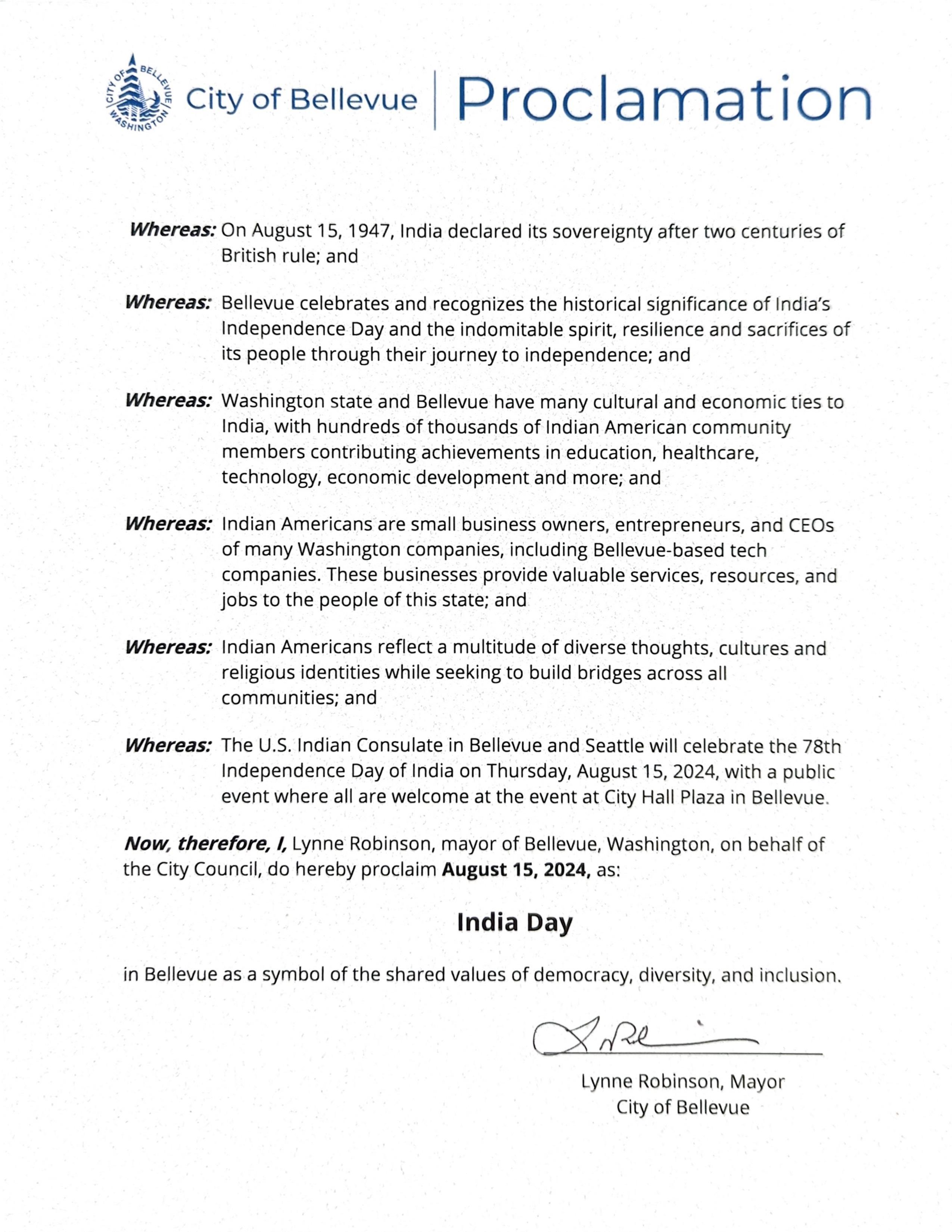 India Day (August 15, 2024, City of Bellevue)