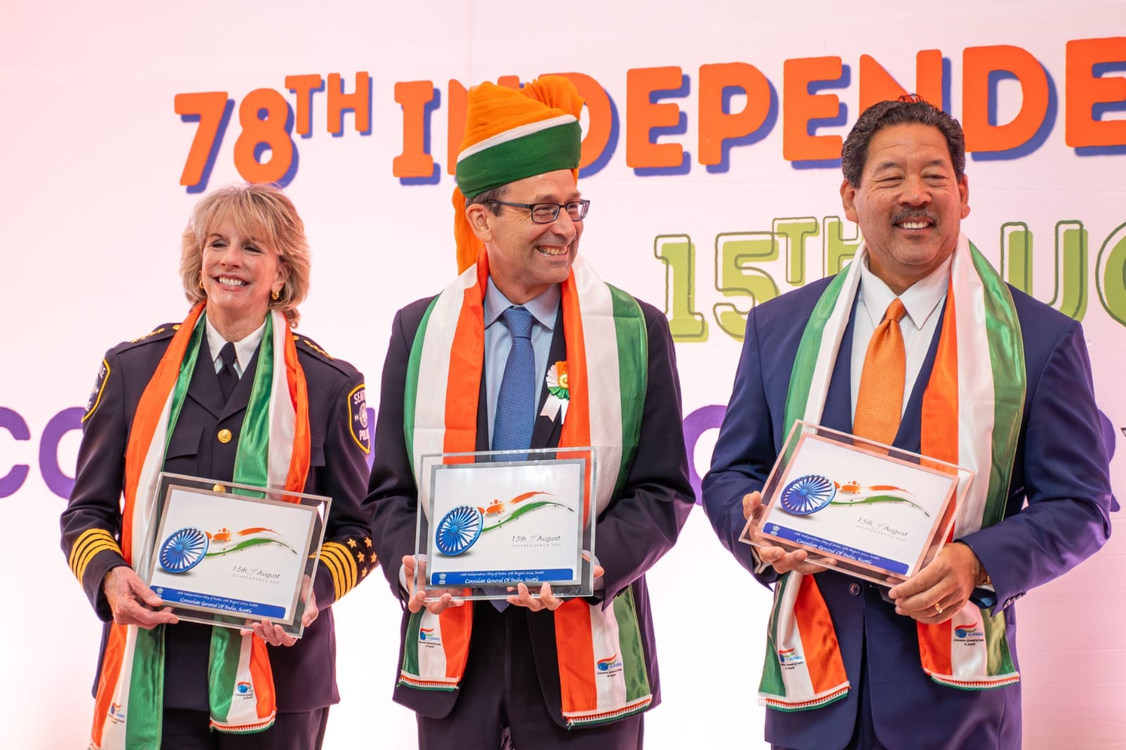  Indian Tricolour unfurled on India's 78th Independence Day at the Federal Reserve Building in Seattle (August 17 2024, Seattle)
