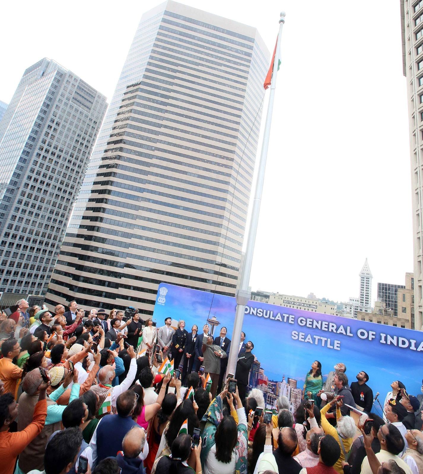  Indian Tricolour unfurled on India's 78th Independence Day at the Federal Reserve Building in Seattle (August 17 2024, Seattle)
