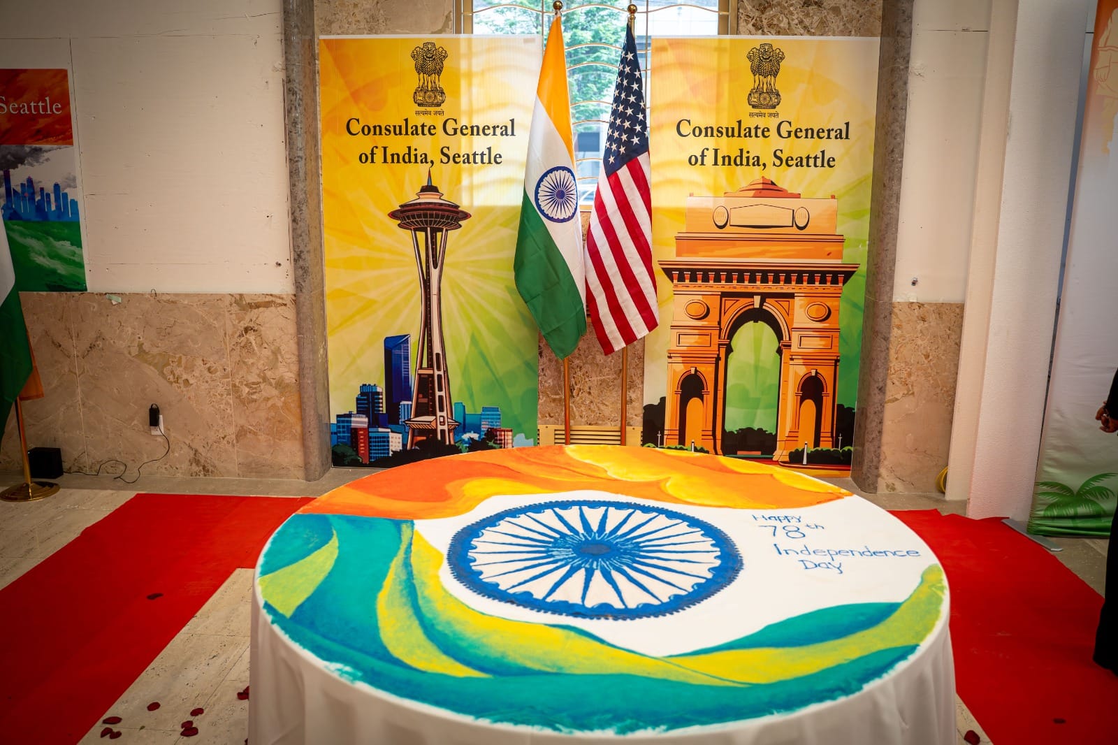  Indian Tricolour unfurled on India's 78th Independence Day at the Federal Reserve Building in Seattle (August 17 2024, Seattle)
