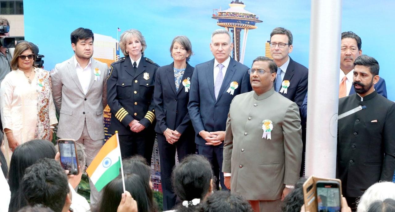  Indian Tricolour unfurled on India's 78th Independence Day at the Federal Reserve Building in Seattle (August 17 2024, Seattle)
