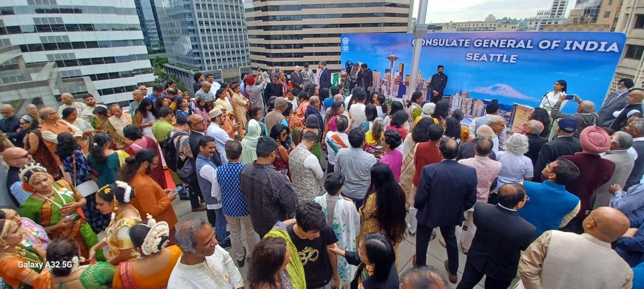  Indian Tricolour unfurled on India's 78th Independence Day at the Federal Reserve Building in Seattle (August 17 2024, Seattle)
