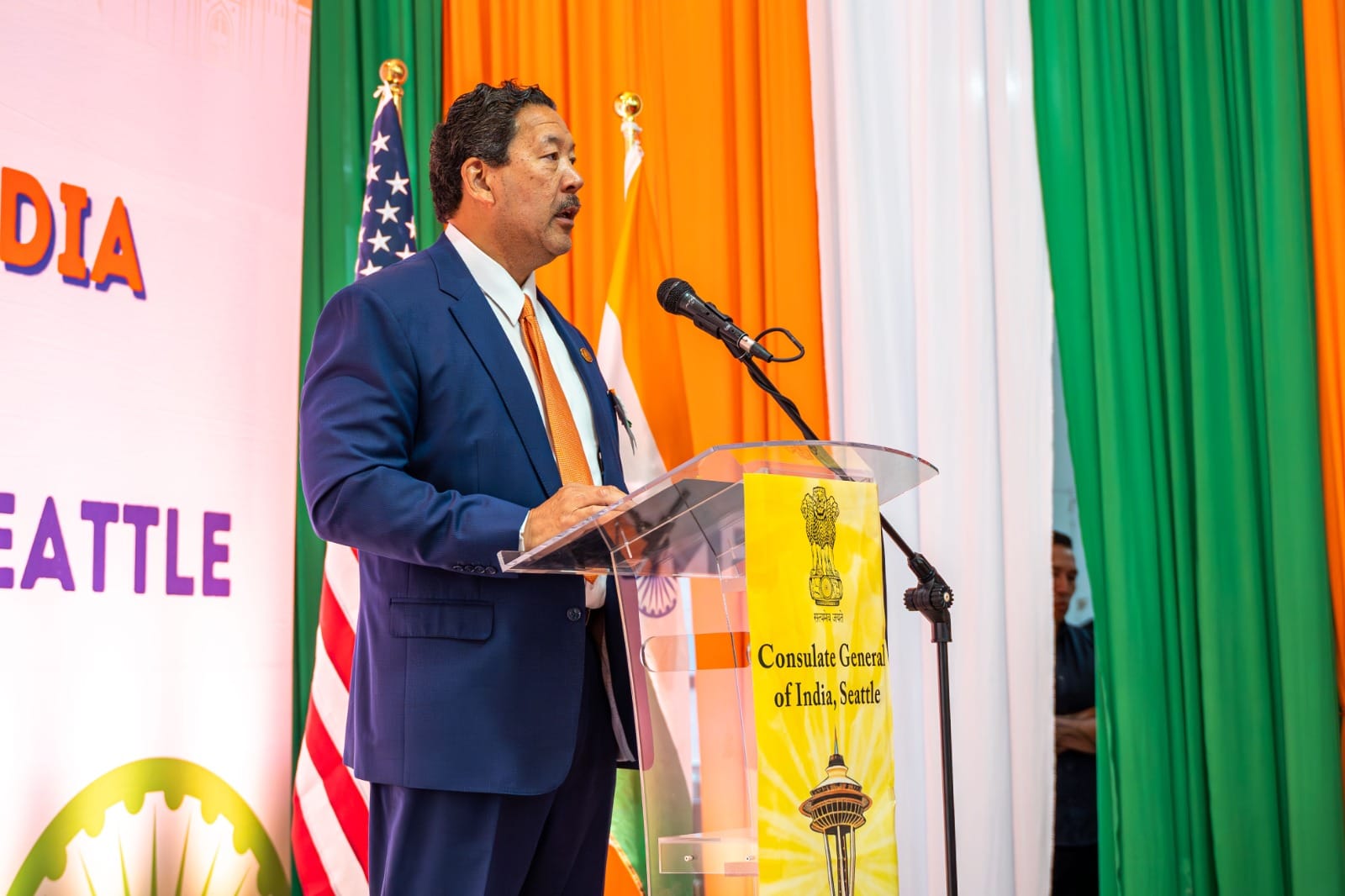  Indian Tricolour unfurled on India's 78th Independence Day at the Federal Reserve Building in Seattle (August 17 2024, Seattle)
