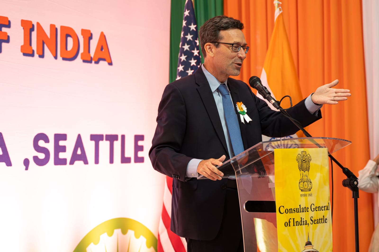  Indian Tricolour unfurled on India's 78th Independence Day at the Federal Reserve Building in Seattle (August 17 2024, Seattle)
