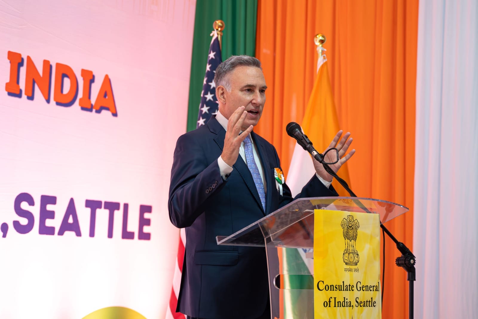  Indian Tricolour unfurled on India's 78th Independence Day at the Federal Reserve Building in Seattle (August 17 2024, Seattle)
