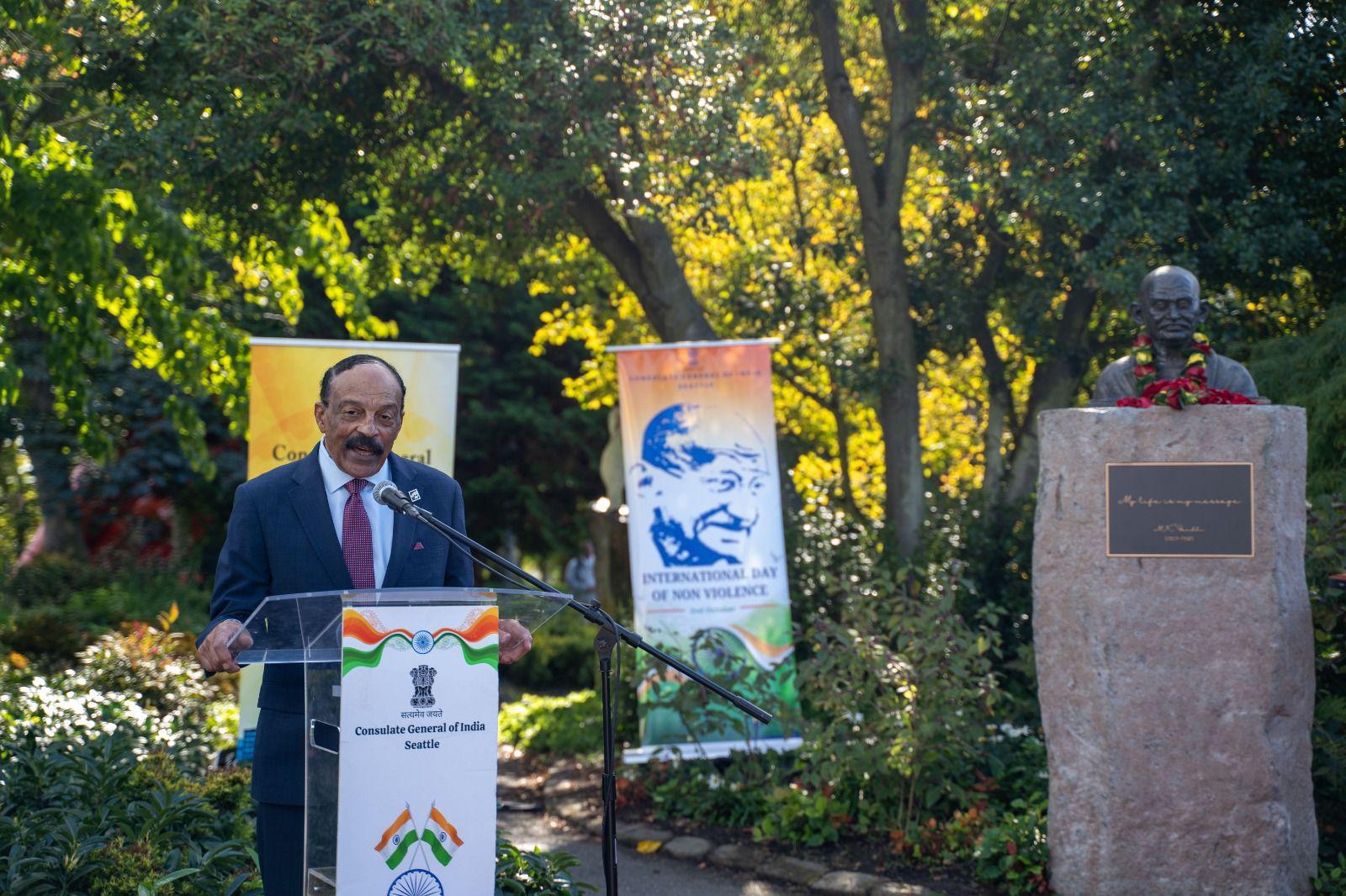  Eddie Rye, Chairman and Founder of the Martin Luther King (MLK) addressing the Gandhi Jayanti Celebration (02 October 2025, Seattle Center)