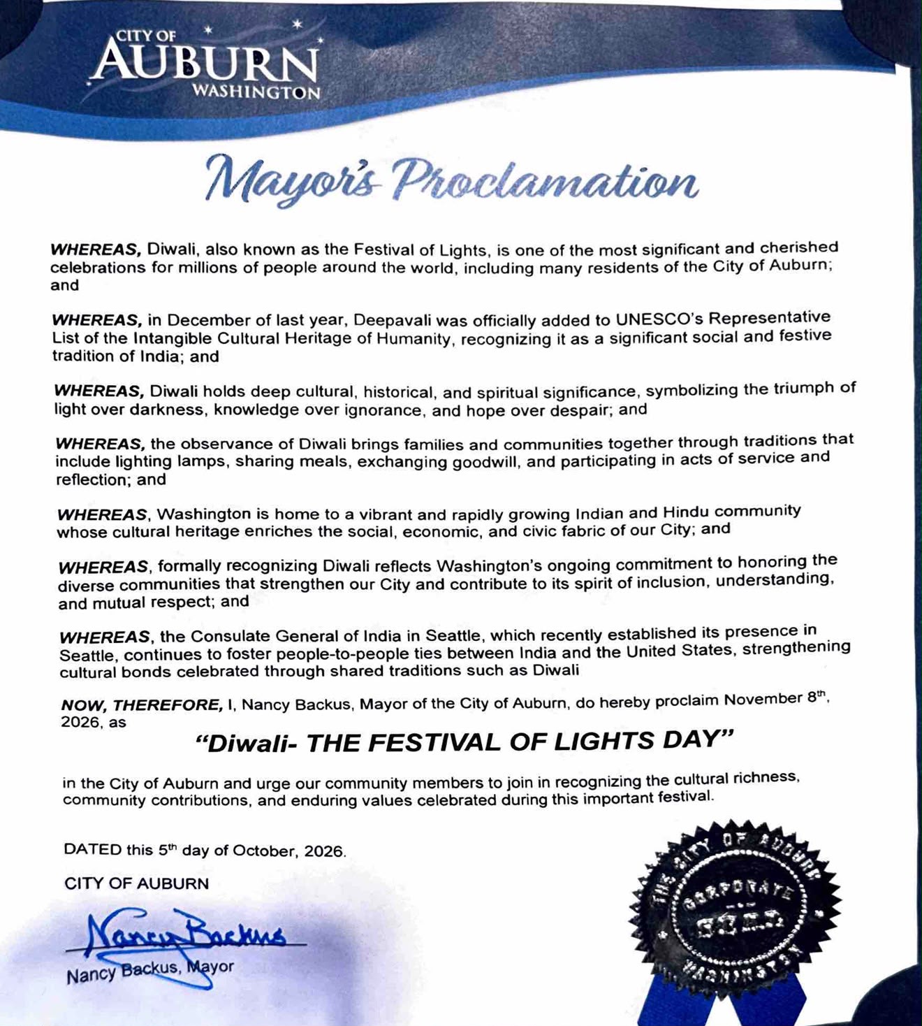  Diwali lights up Auburn City Hall!