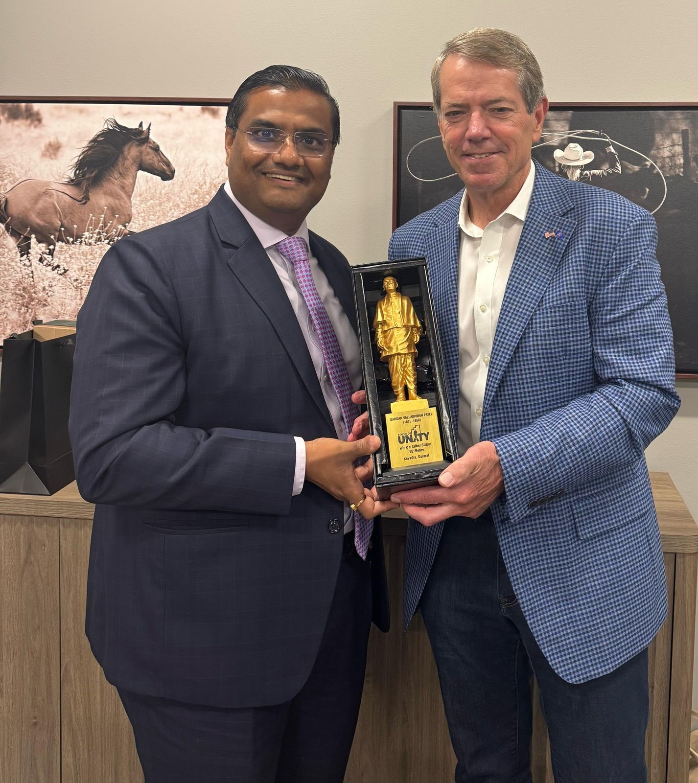  Meeting with Governor Jim Pillen of Nebraska in Sioux Falls, South Dakota, reiterating appreciation for hosting the bust of Mahatma Gandhi at the Governor’s Office in the State Capitol, Lincoln, and acknowledging his support for strengthening Nebraska–India relations. (13 August, 2025)