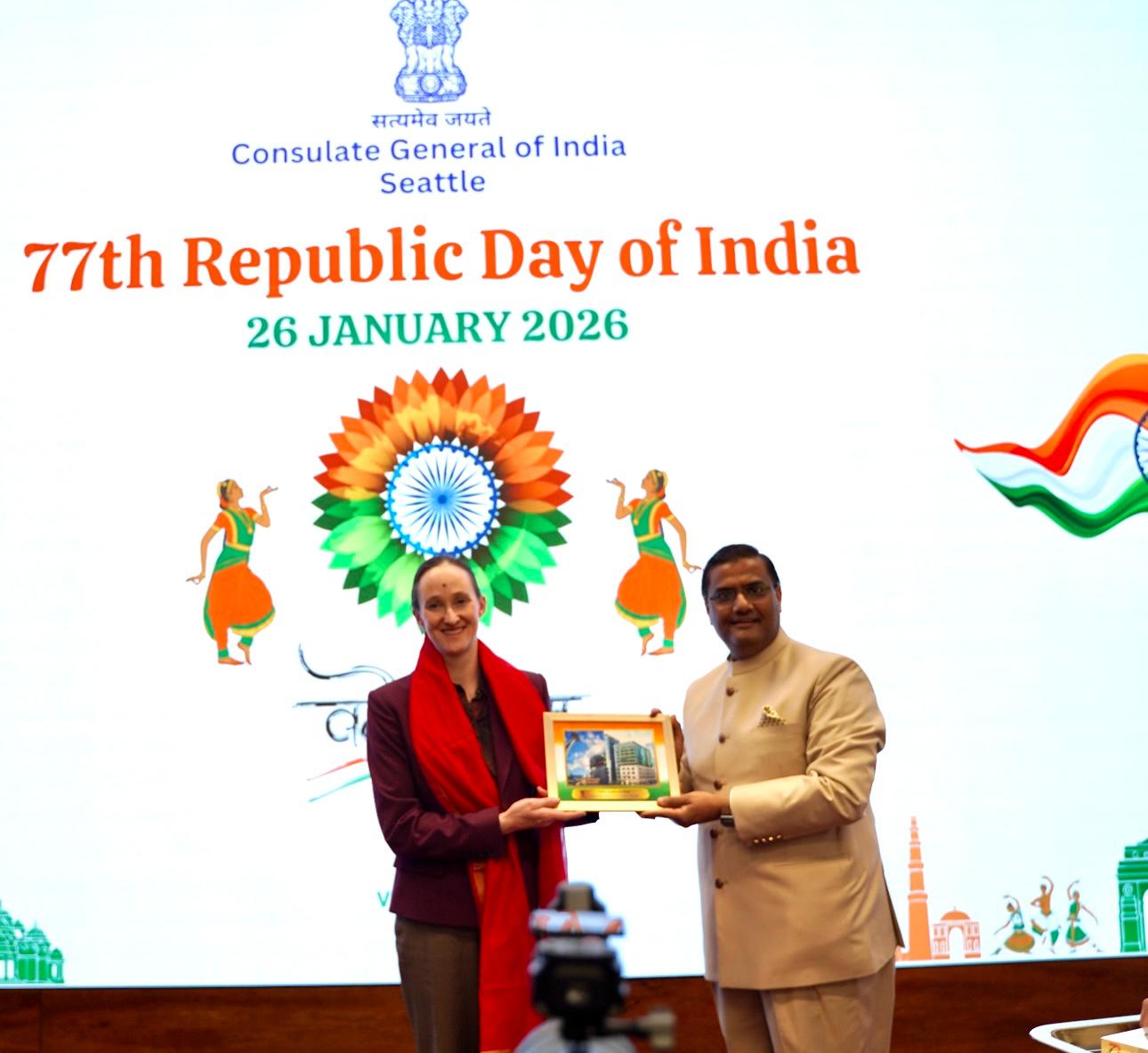  Indian Tricolour unfurled in Seattle on the Federal Reserve Building
