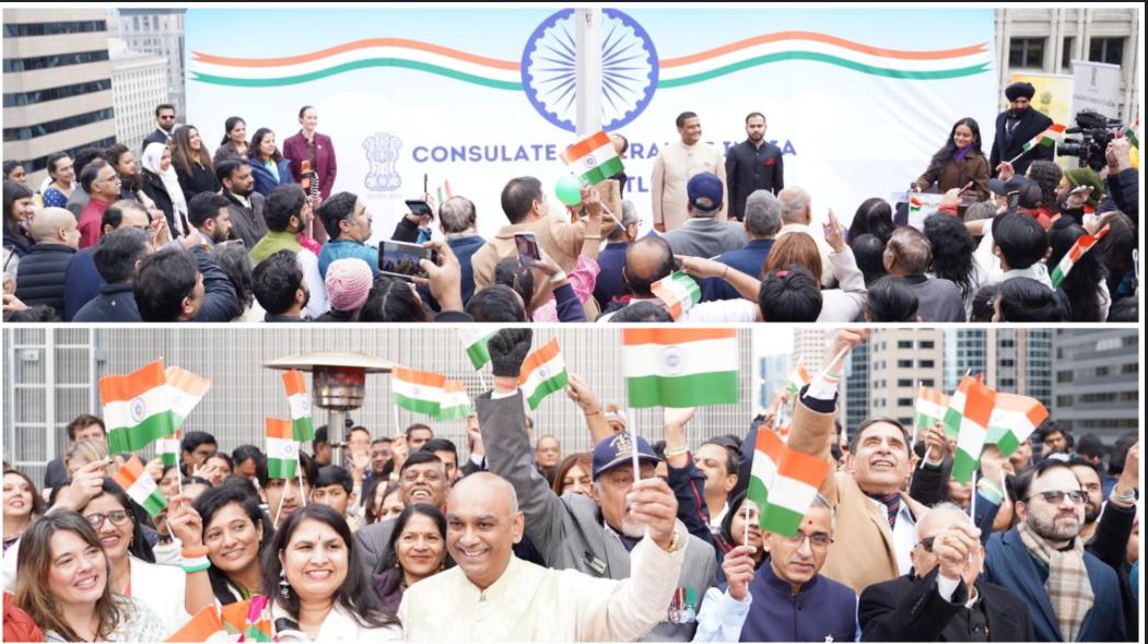  Indian Tricolour unfurled in Seattle on the Federal Reserve Building