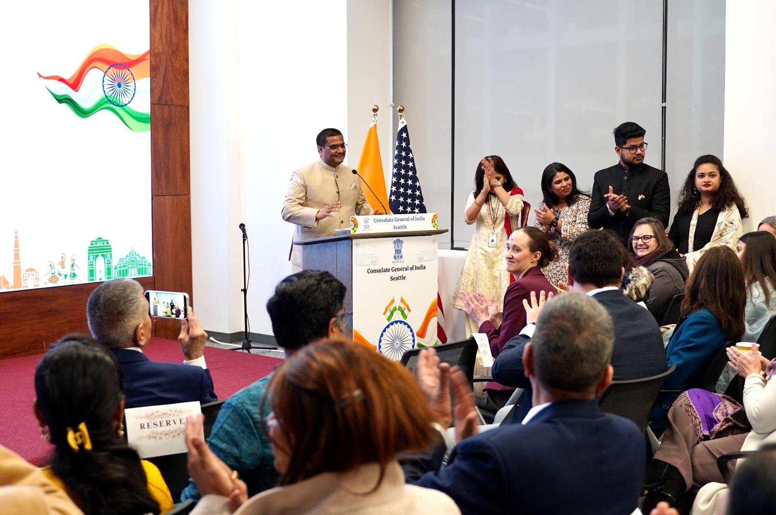  Indian Tricolour unfurled in Seattle on the Federal Reserve Building