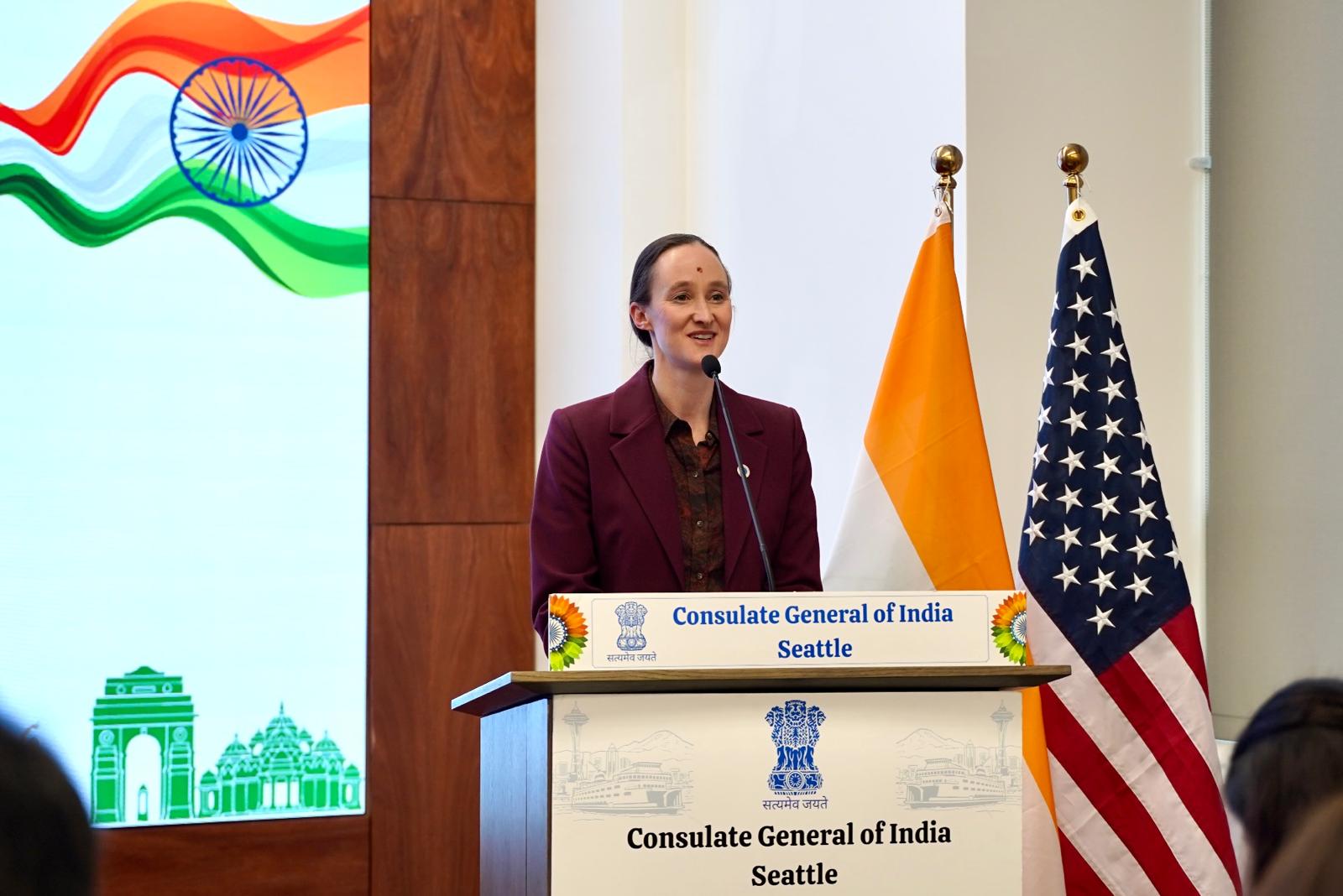  Indian Tricolour unfurled in Seattle on the Federal Reserve Building