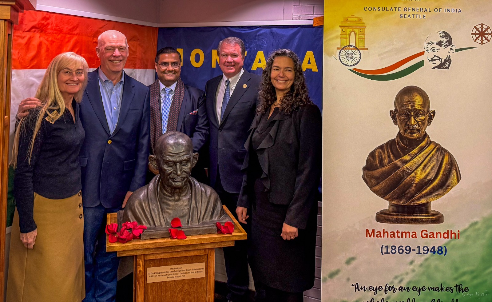  Hon’ble Governor Greg Gianforte Unveils the First Bust of Mahatma Gandhi in Montana