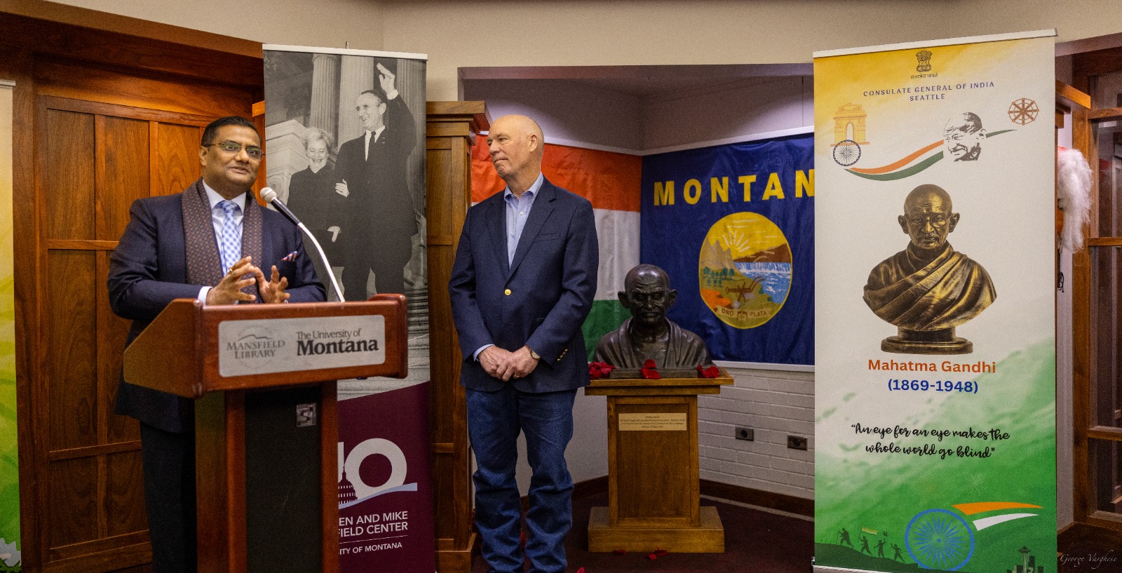  Hon’ble Governor Greg Gianforte Unveils the First Bust of Mahatma Gandhi in Montana