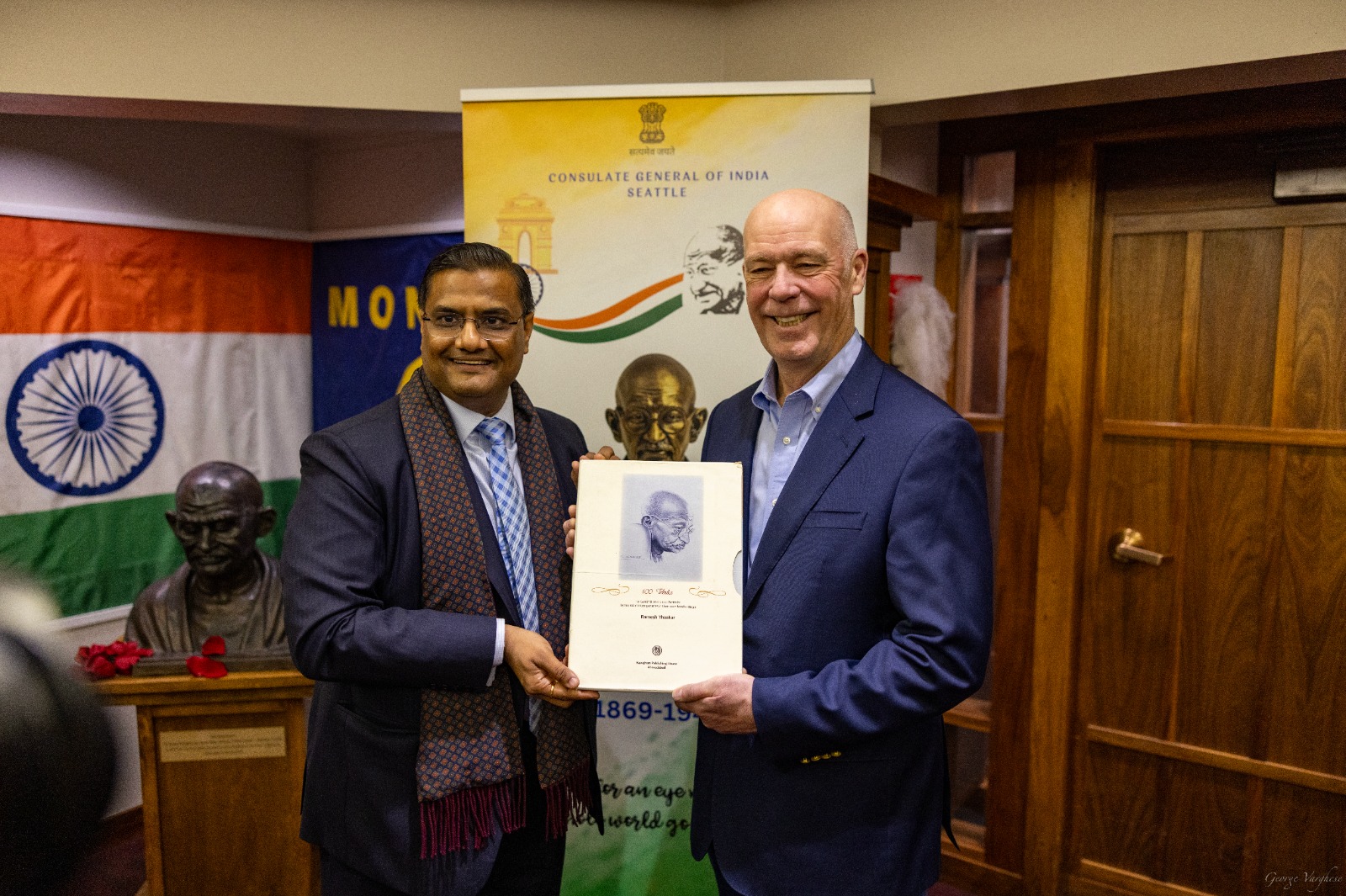  Hon’ble Governor Greg Gianforte Unveils the First Bust of Mahatma Gandhi in Montana